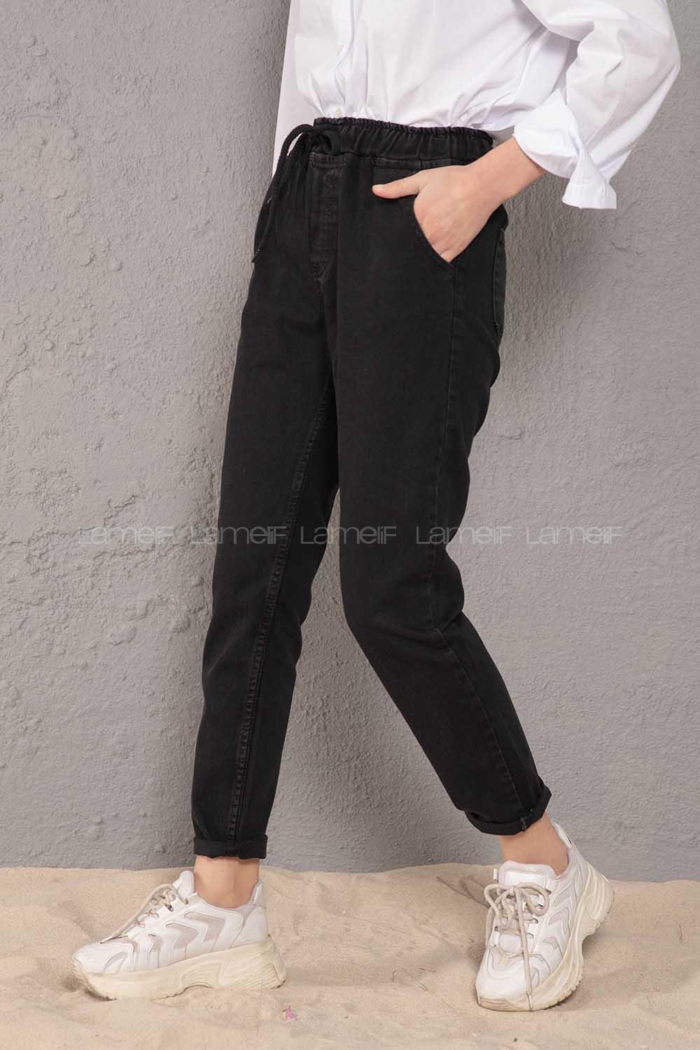 Modalamelif  İp Kuşaklı Mom Siyah