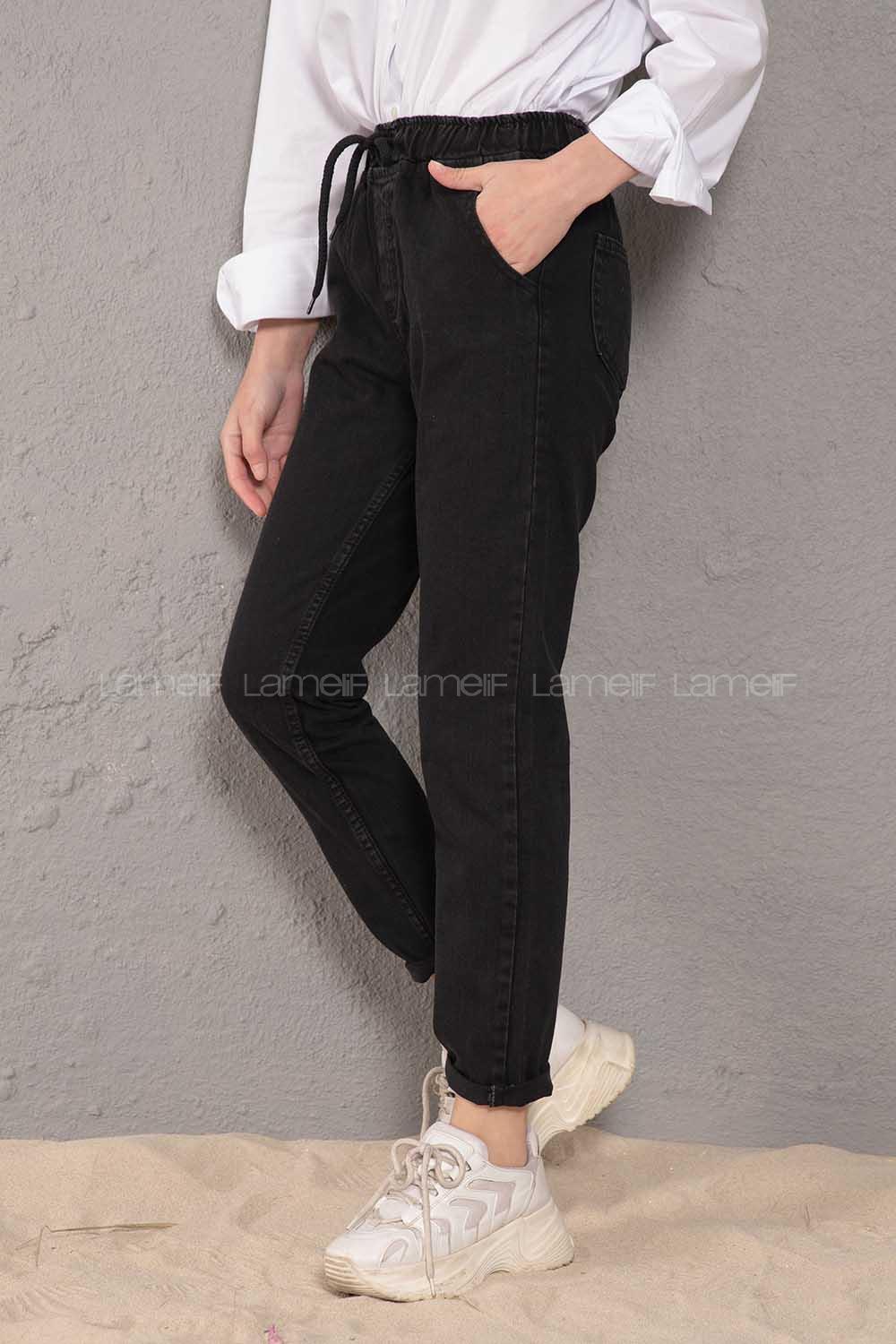 Modalamelif  İp Kuşaklı Mom Siyah