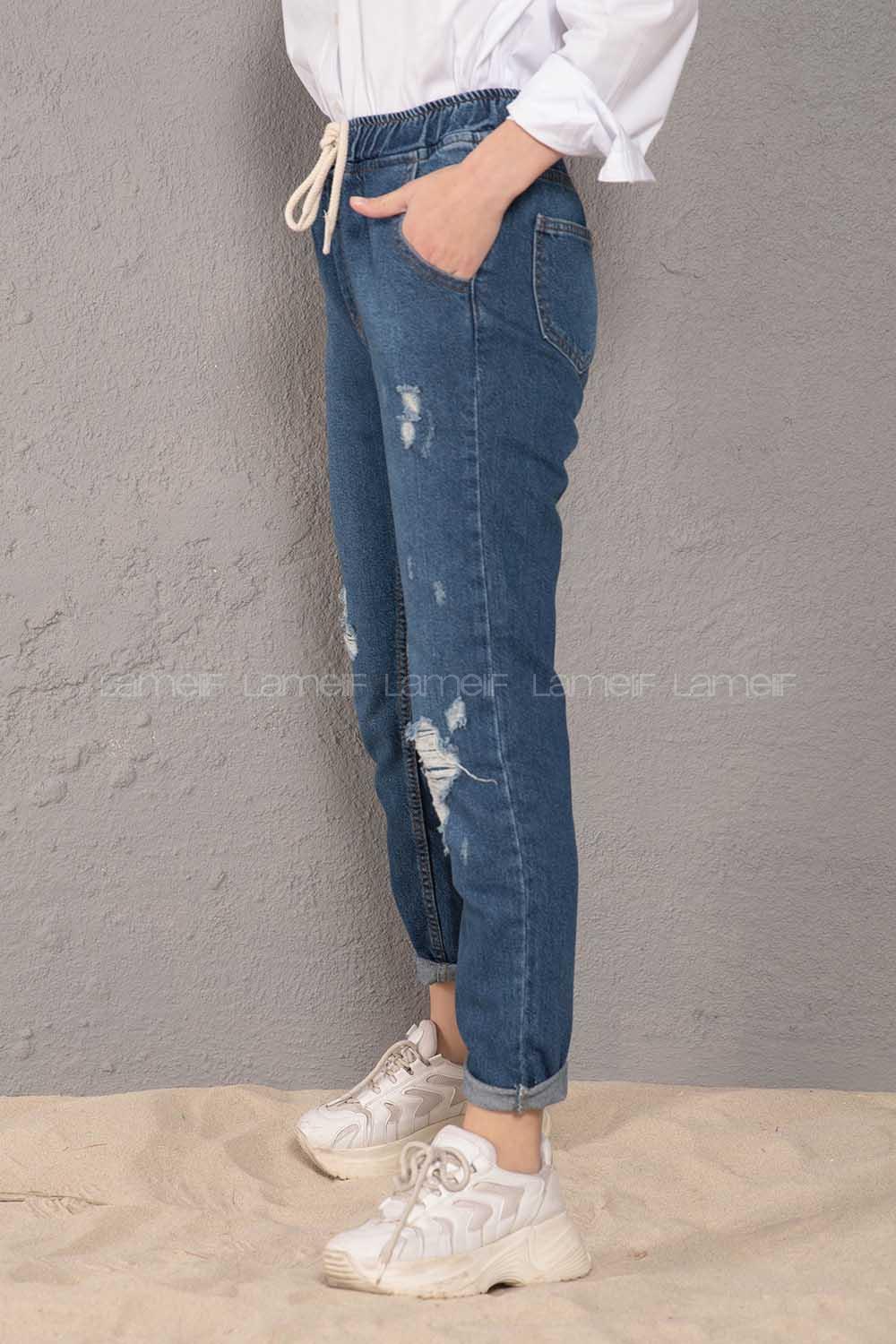 Modalamelif  İp Kuşaklı Peçli Mom Koyu Mavi