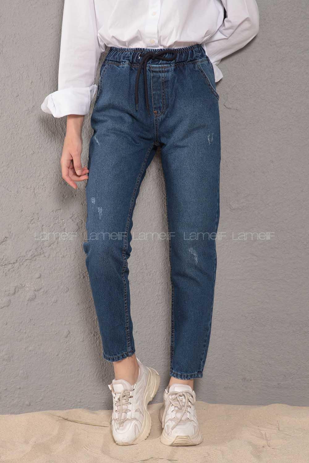 Modalamelif  İp Kuşaklı Tırnaklı Mom  Mavi