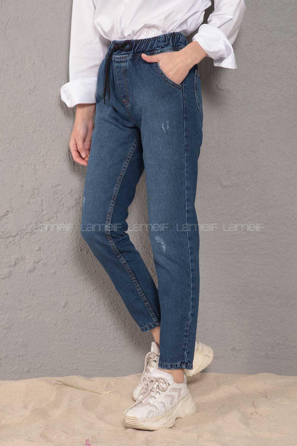 Modalamelif  İp Kuşaklı Tırnaklı Mom  Mavi