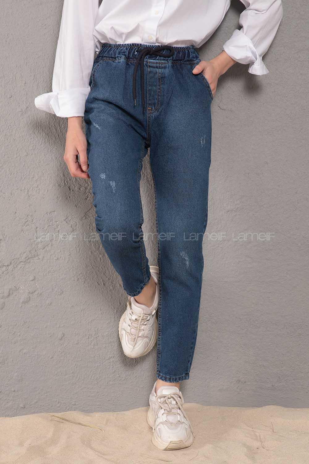 Modalamelif  İp Kuşaklı Tırnaklı Mom  Mavi