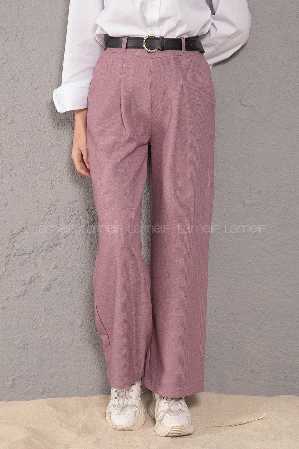 Modalamelif Kemerli Bol Paça Pantolon Lila