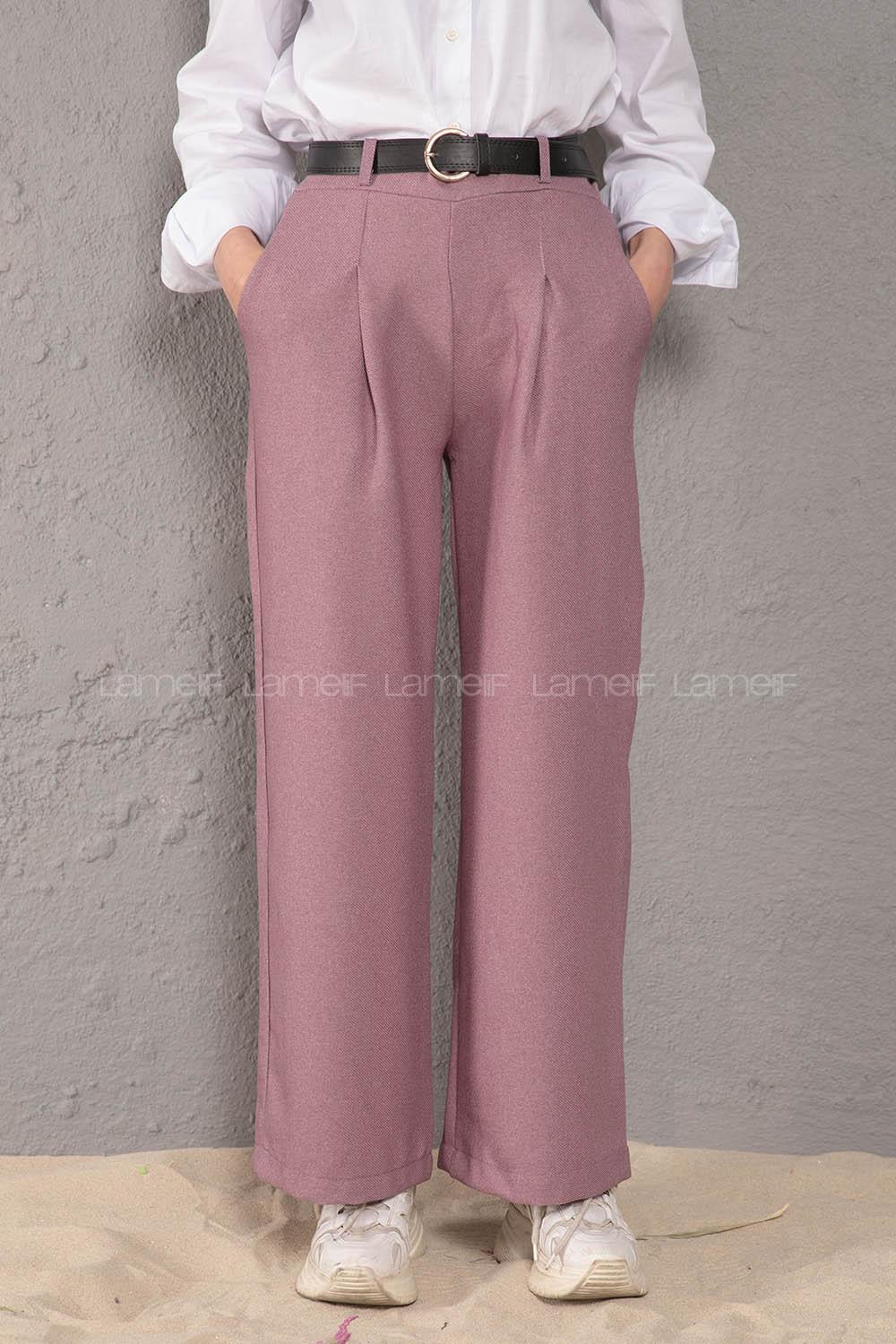 Modalamelif Kemerli Bol Paça Pantolon Lila