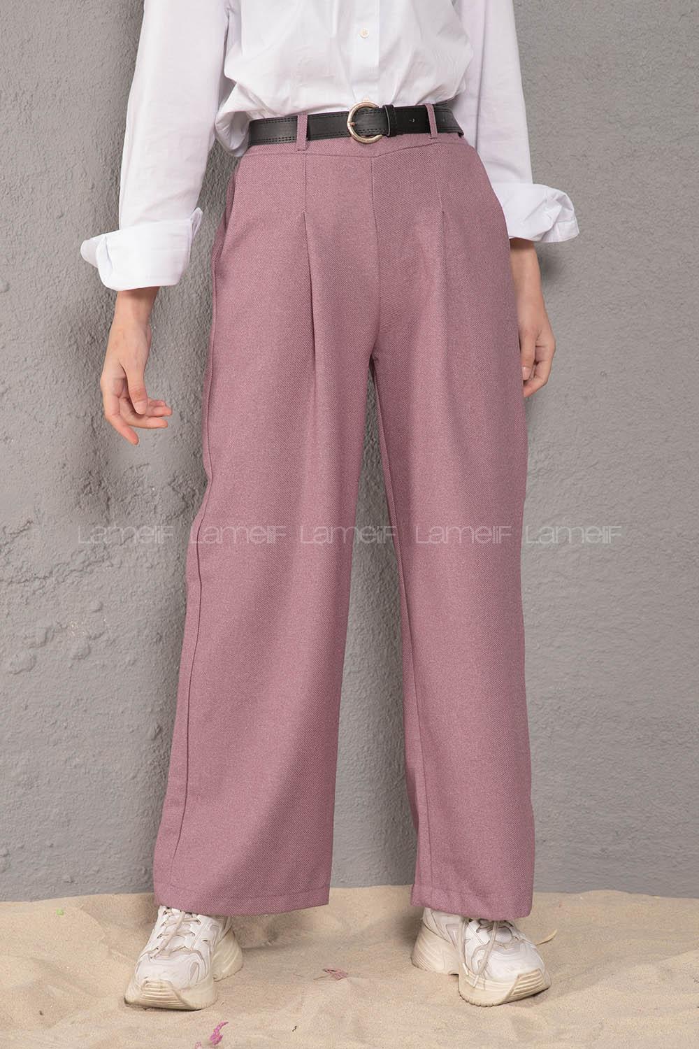 Modalamelif Kemerli Bol Paça Pantolon Lila