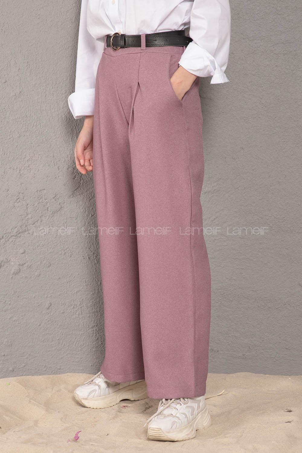 Modalamelif Kemerli Bol Paça Pantolon Lila