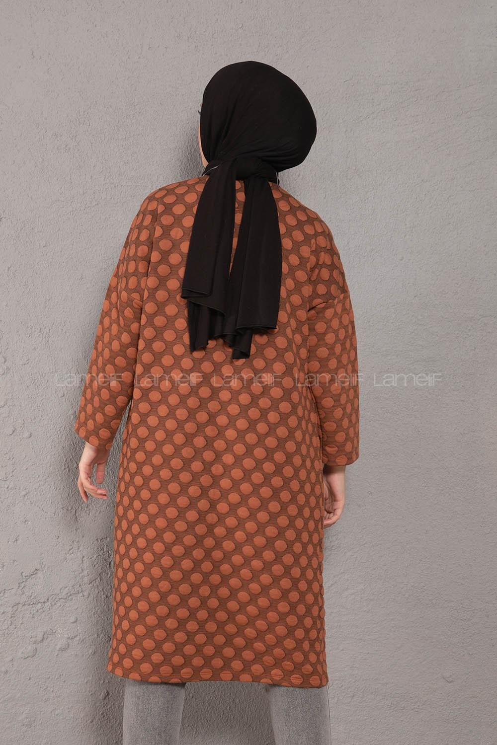 Modalamelif Körük Cepli Jakarlı Uzun Hırka Kahverengi