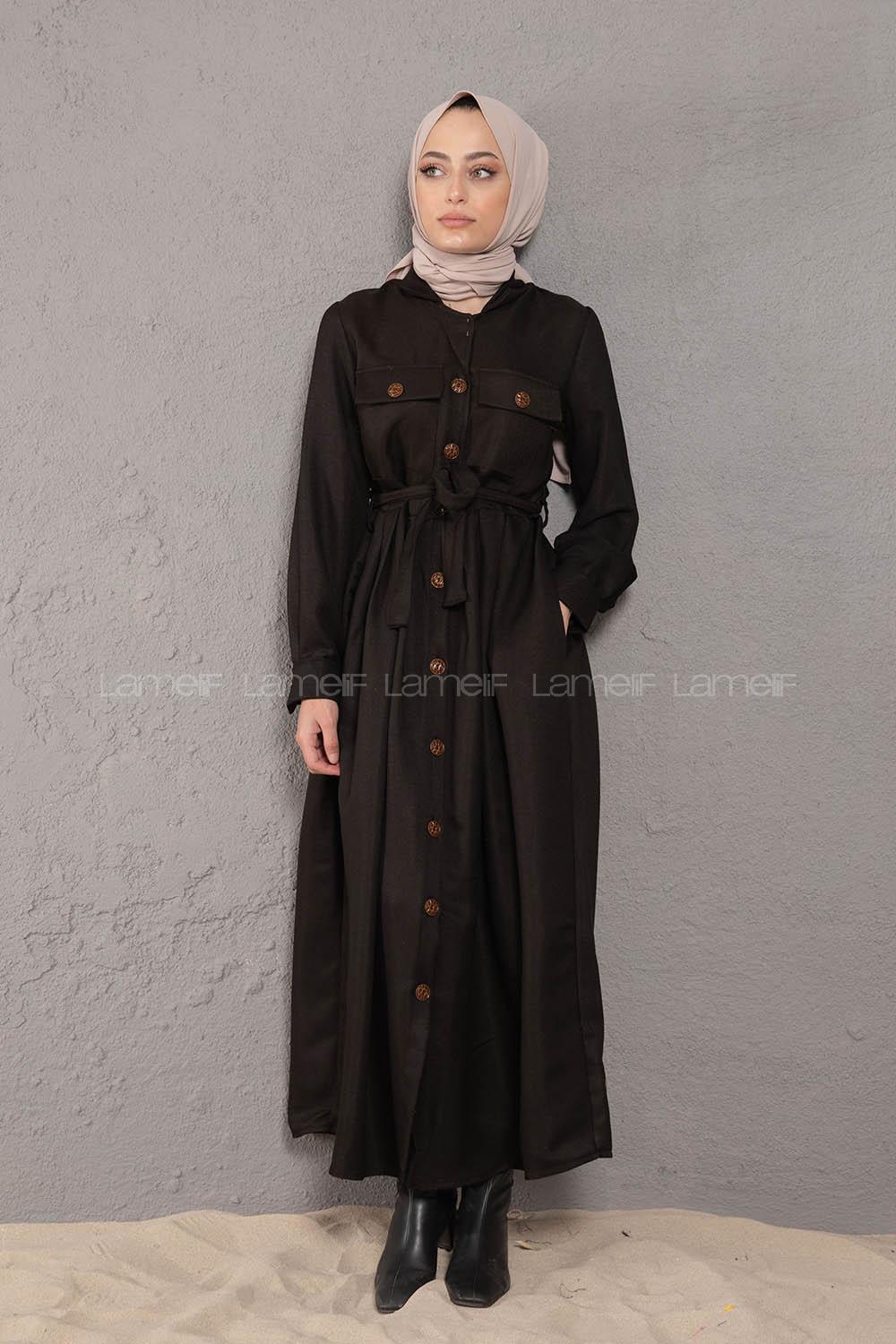 Modalamelif Önü Boydan Düğmeli Elbise Siyah