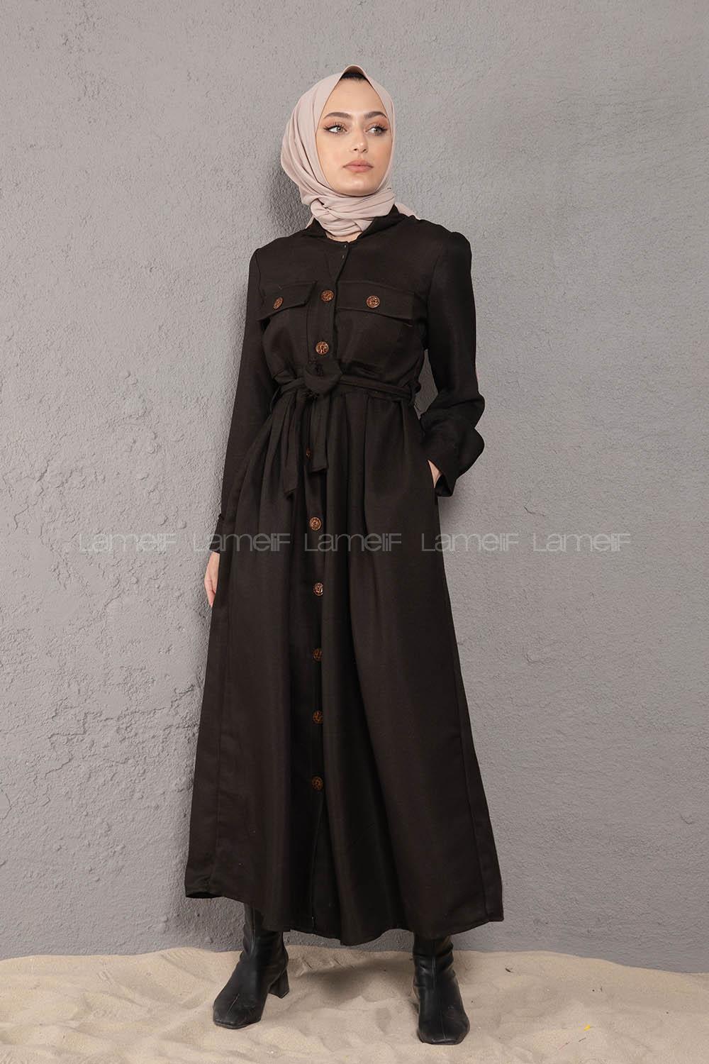 Modalamelif Önü Boydan Düğmeli Elbise Siyah