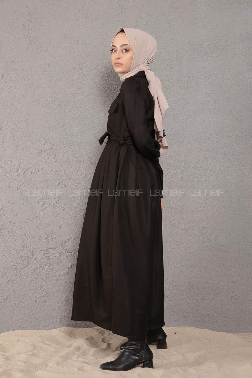 Modalamelif Önü Boydan Düğmeli Elbise Siyah