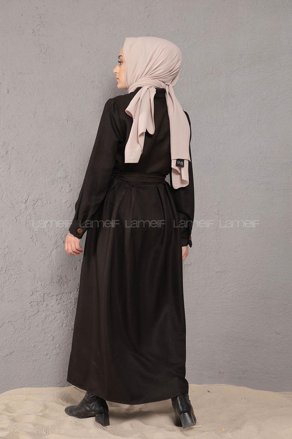 Modalamelif Önü Boydan Düğmeli Elbise Siyah