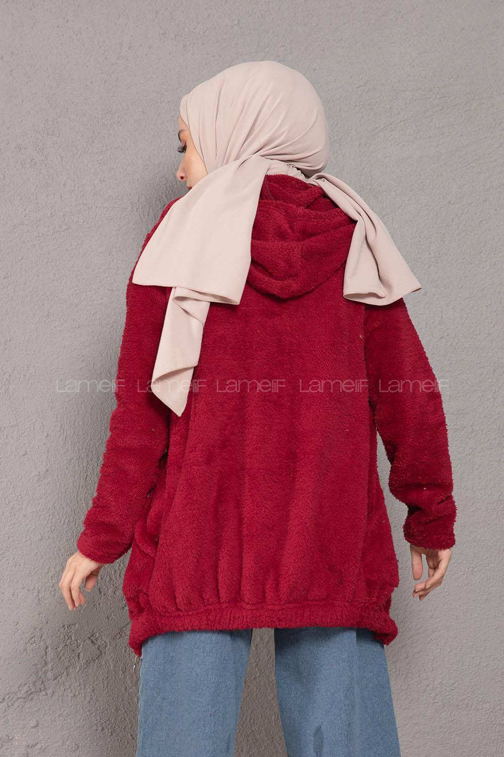 Modalamelif Önü Fermuarlı Peluş Mont Bordo