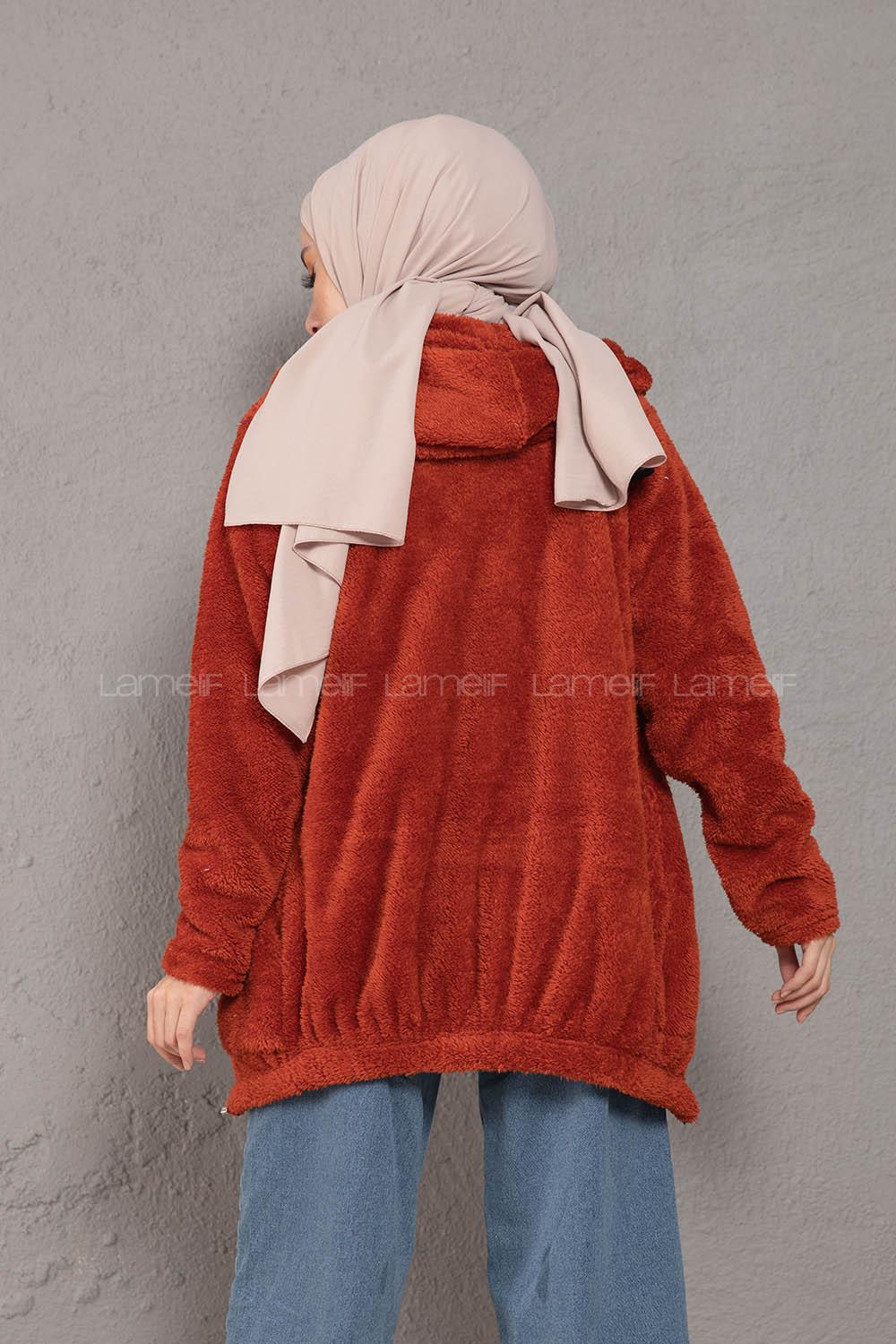 Modalamelif Önü Fermuarlı Peluş Mont Kiremit