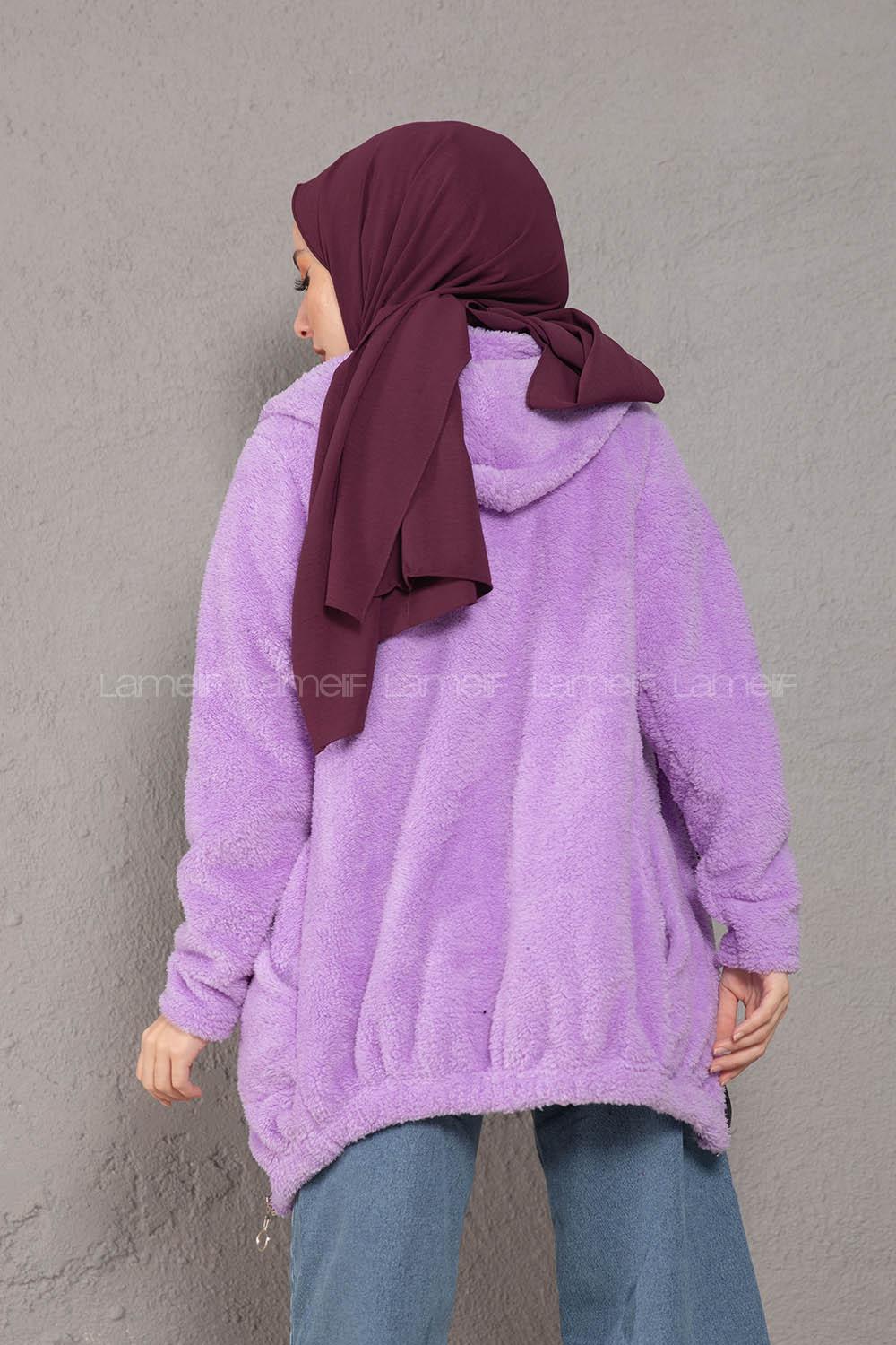 Modalamelif Önü Fermuarlı Peluş Mont Lila