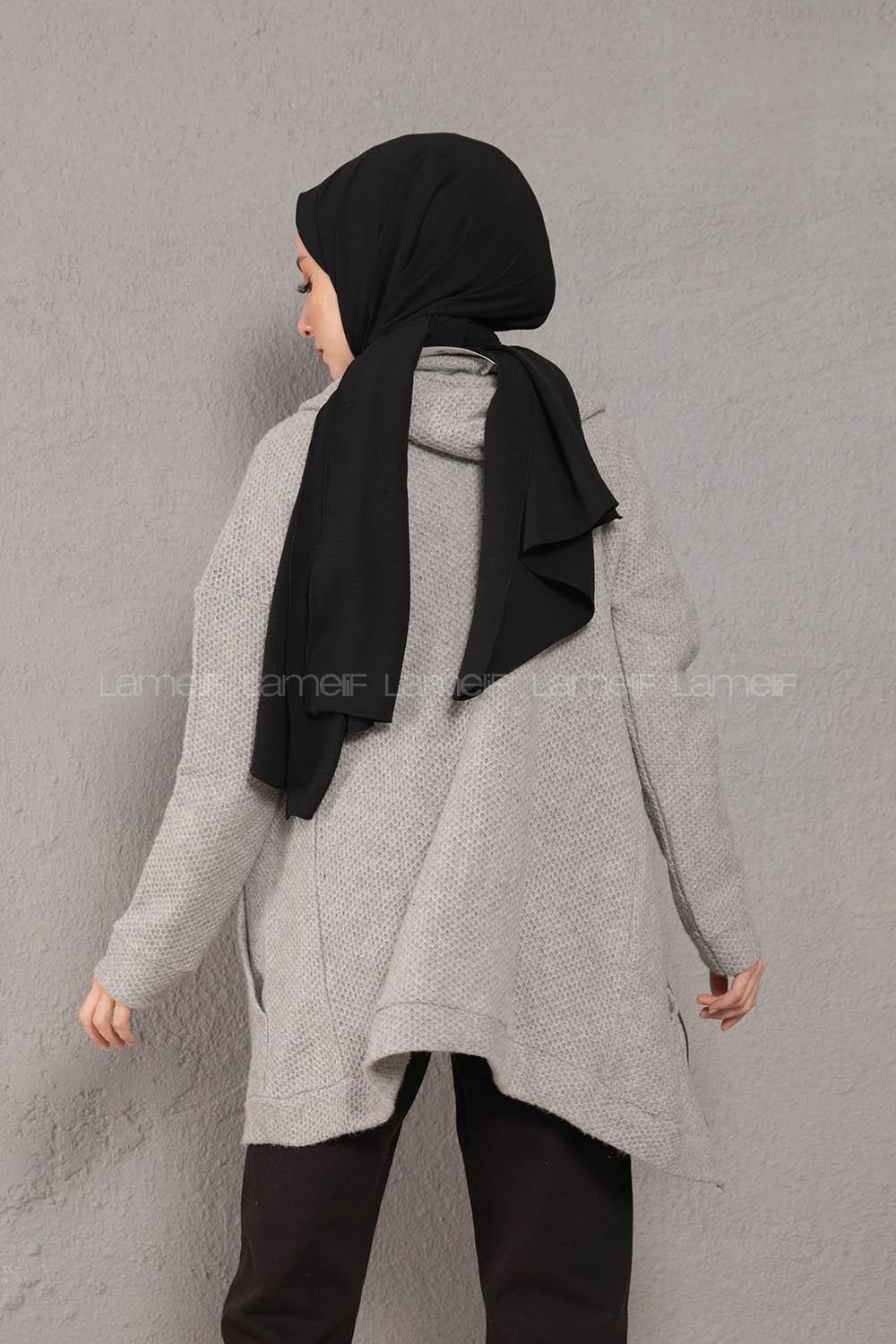 Modalamelif Önü Fermuarlı Triko Hırka Gri