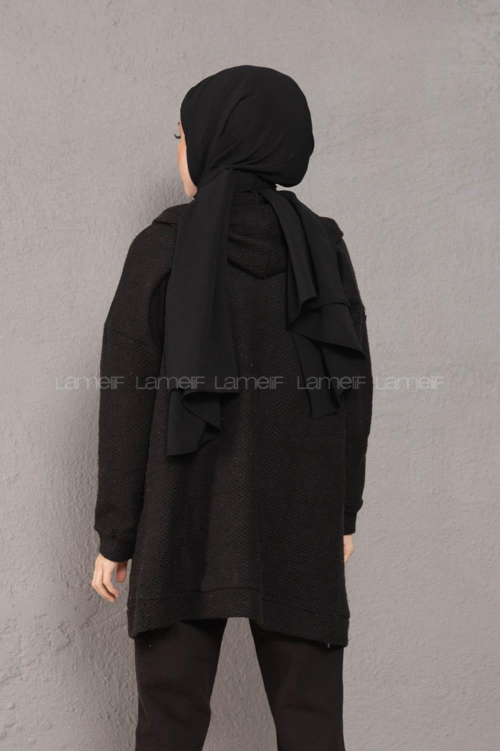 Modalamelif Önü Fermuarlı Triko Hırka Siyah