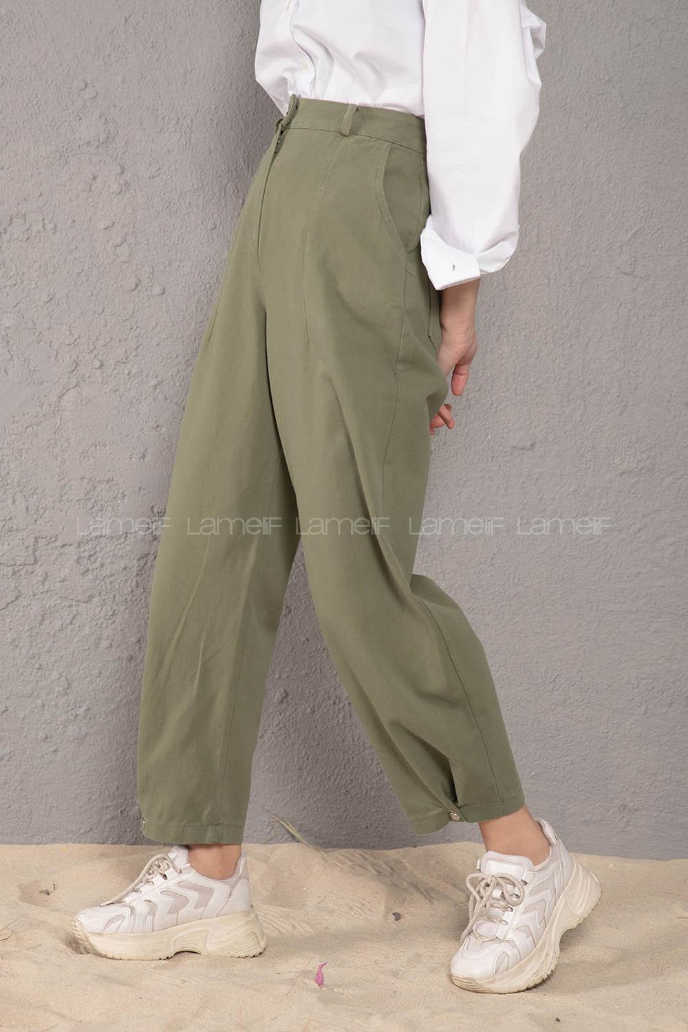 Modalamelif Paçası Çıtçıtlı Kot Pantolon Haki