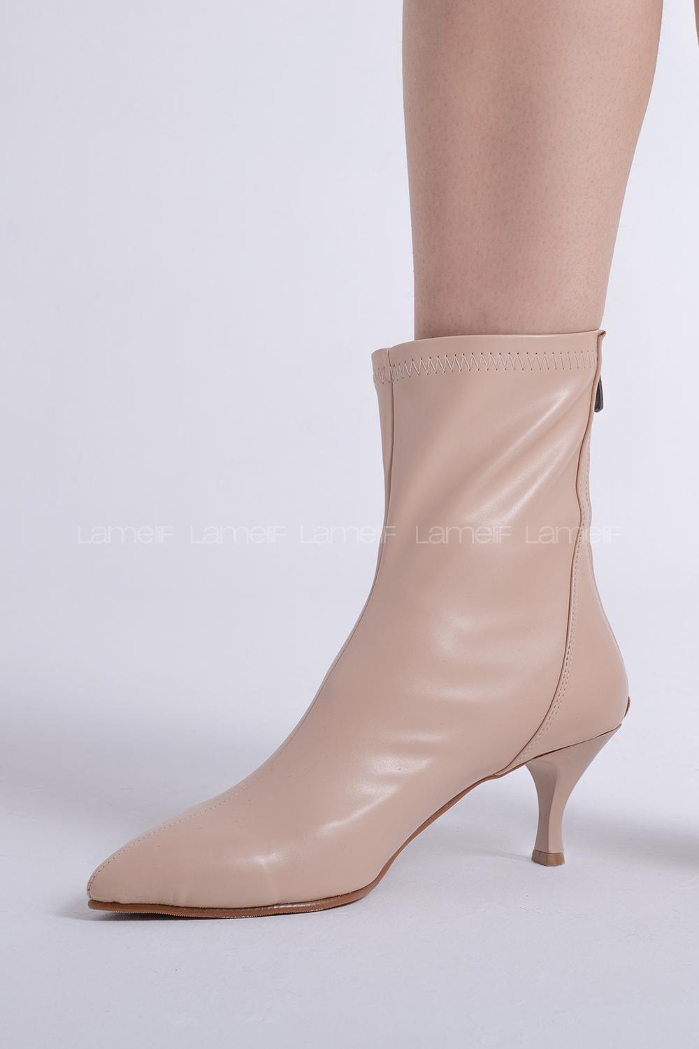 Modalamelif Pino Ökçe Streç Fermuarlı Deri Bot Ten