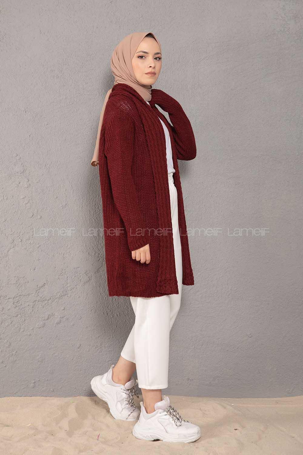 Modalamelif Şal Yaka Triko Hırka Bordo