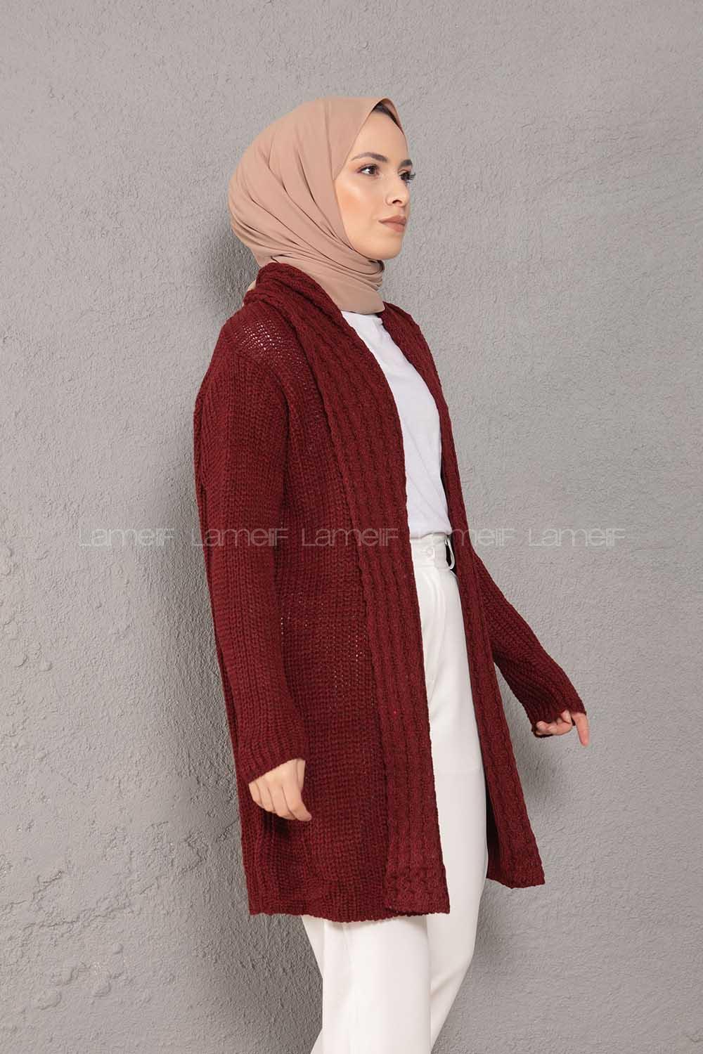 Modalamelif Şal Yaka Triko Hırka Bordo