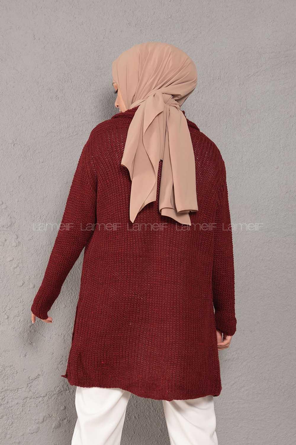 Modalamelif Şal Yaka Triko Hırka Bordo