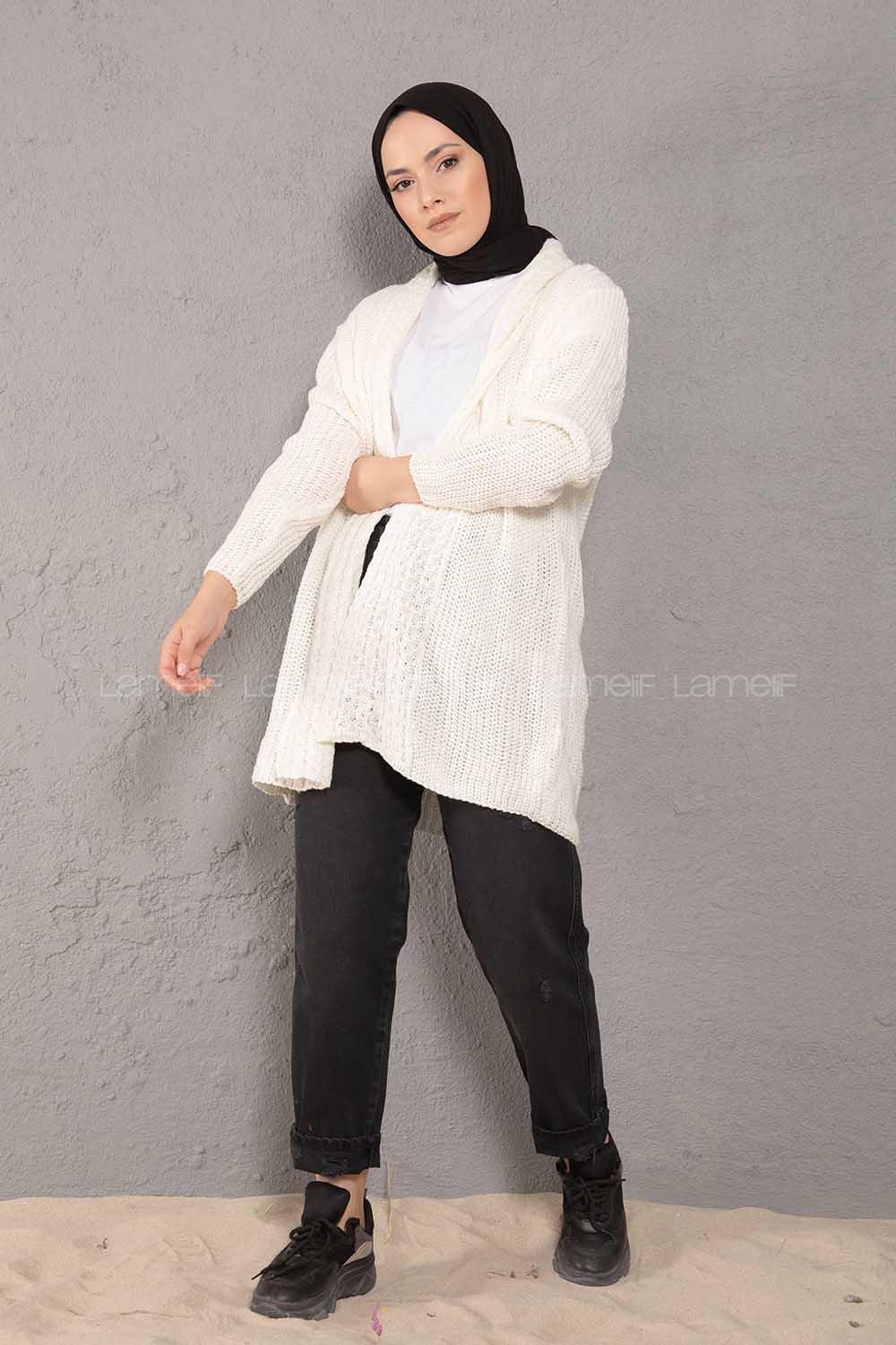 Modalamelif Şal Yaka Triko Hırka Ekru