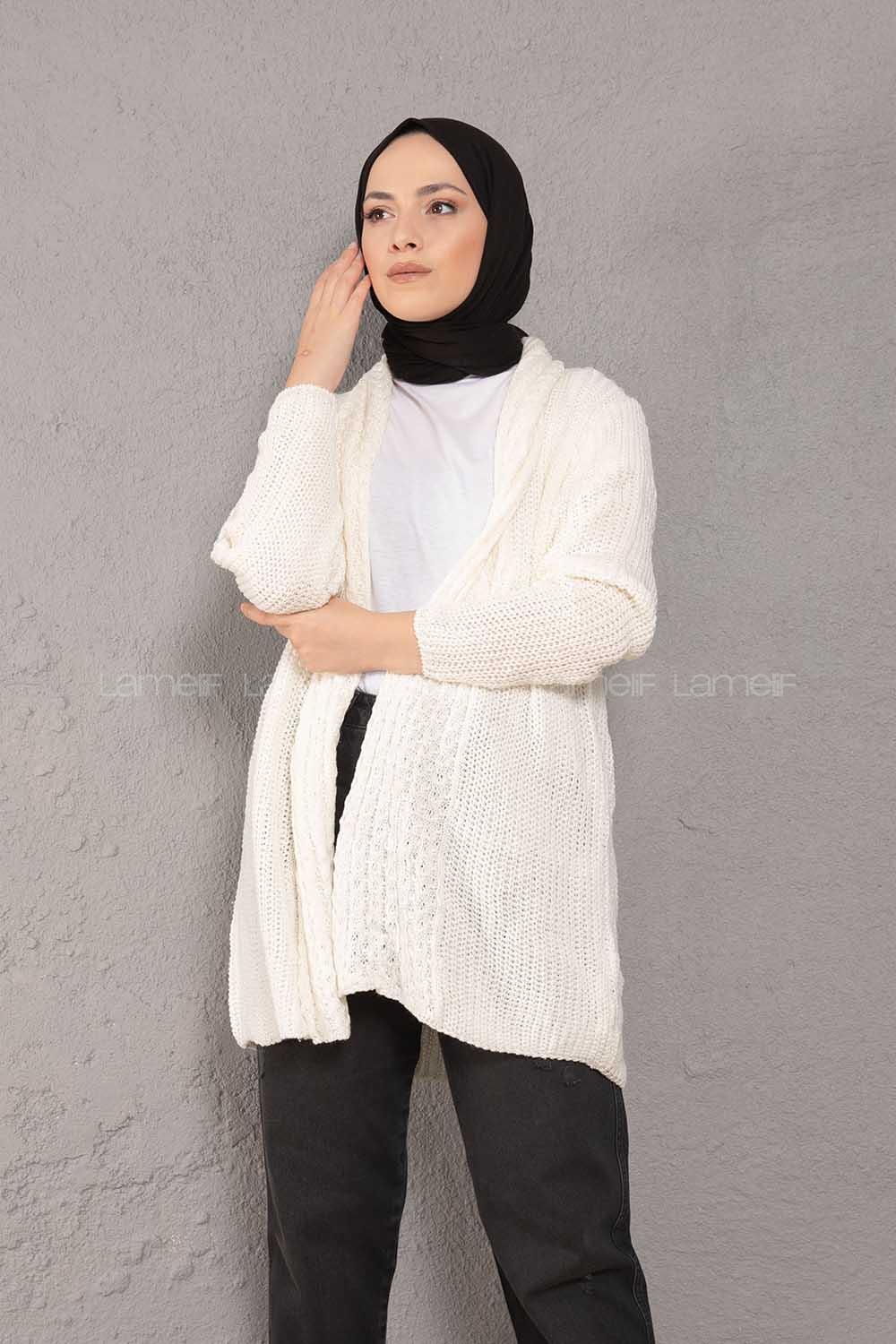 Modalamelif Şal Yaka Triko Hırka Ekru