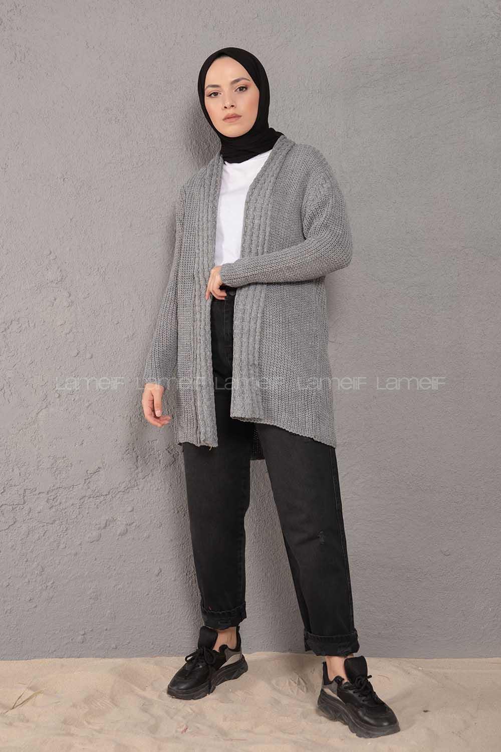 Modalamelif Şal Yaka Triko Hırka Gri