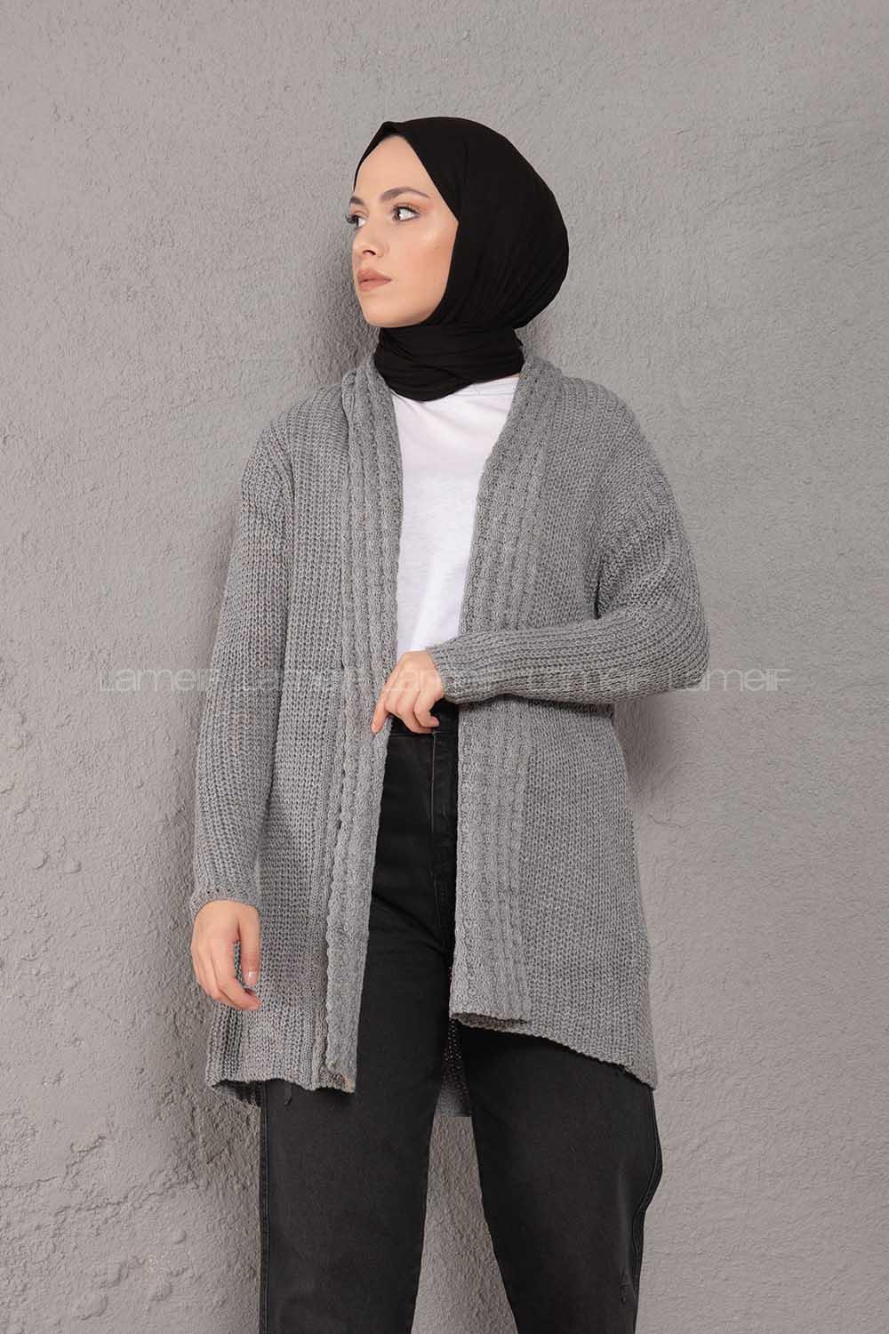 Modalamelif Şal Yaka Triko Hırka Gri