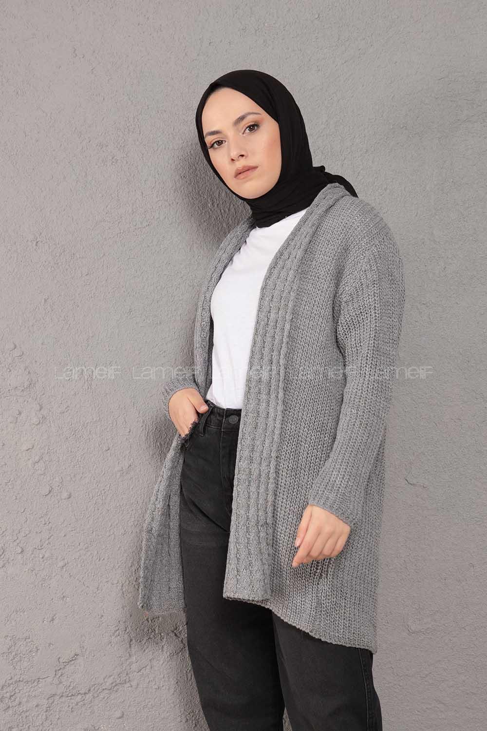 Modalamelif Şal Yaka Triko Hırka Gri