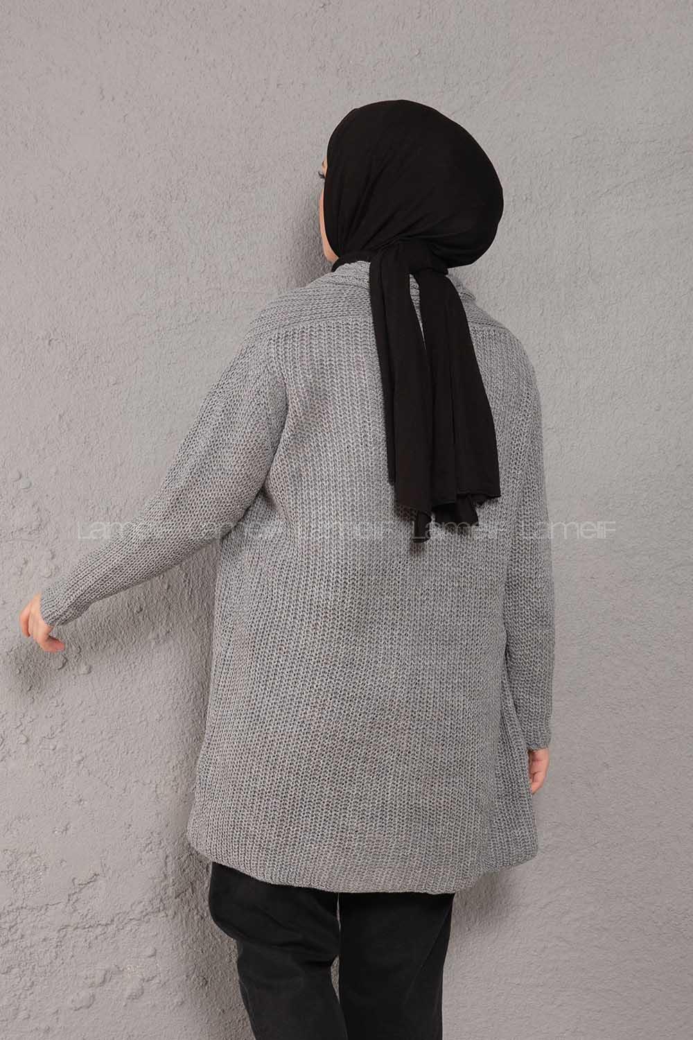 Modalamelif Şal Yaka Triko Hırka Gri