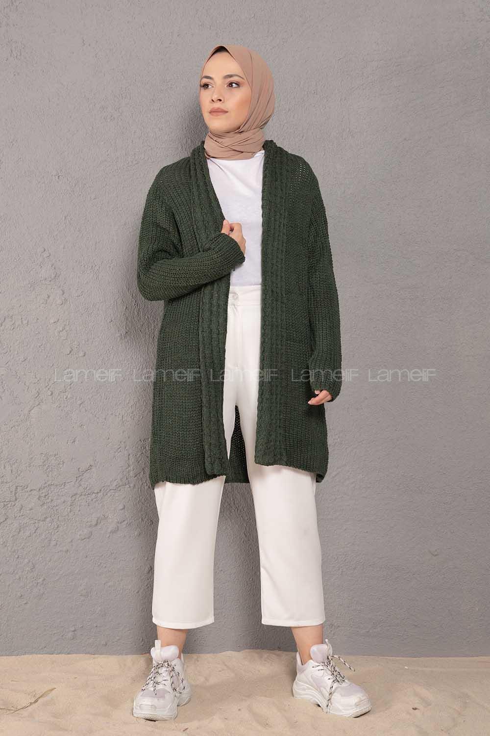 Modalamelif Şal Yaka Triko Hırka Haki