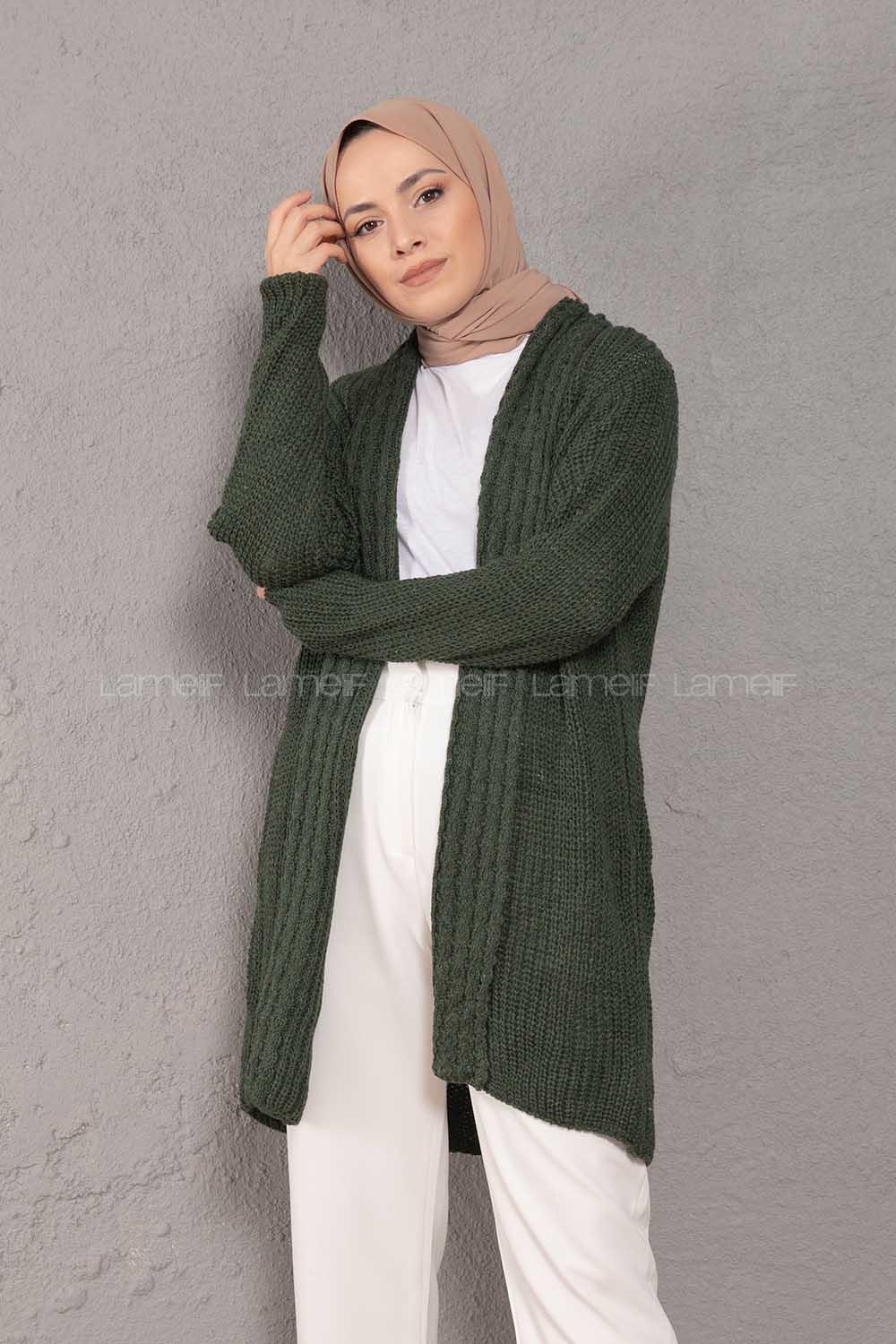 Modalamelif Şal Yaka Triko Hırka Haki