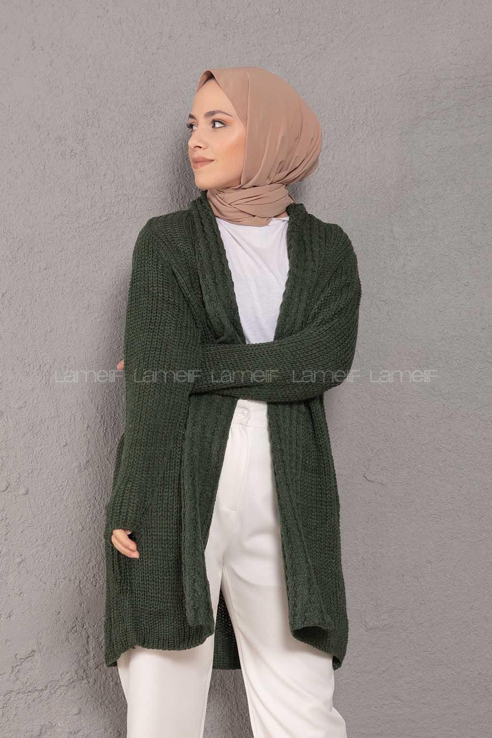 Modalamelif Şal Yaka Triko Hırka Haki