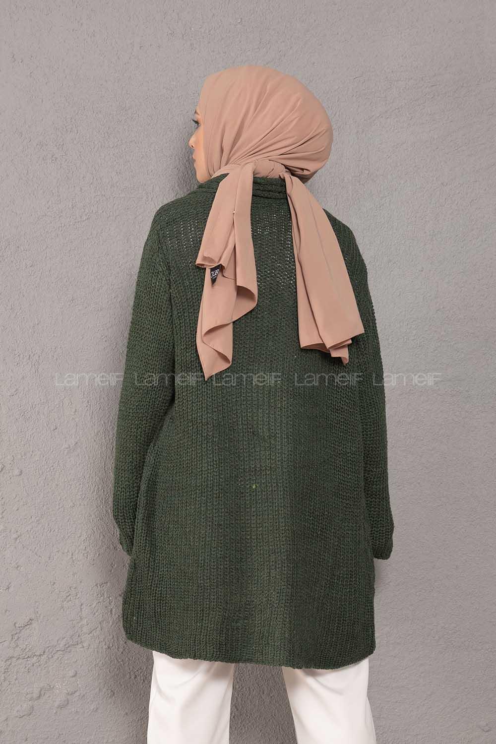 Modalamelif Şal Yaka Triko Hırka Haki