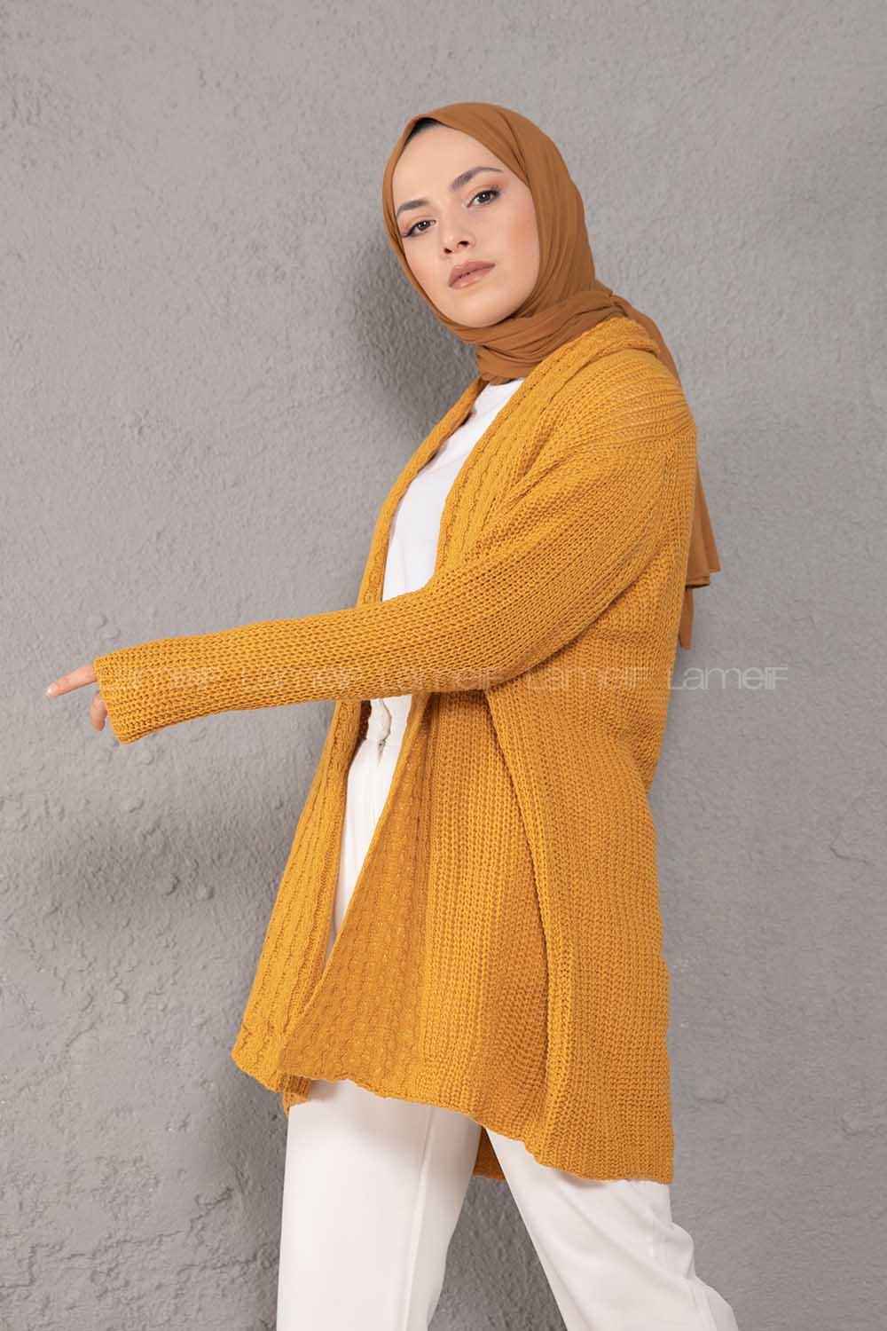 Modalamelif Şal Yaka Triko Hırka Hardal Sarısı