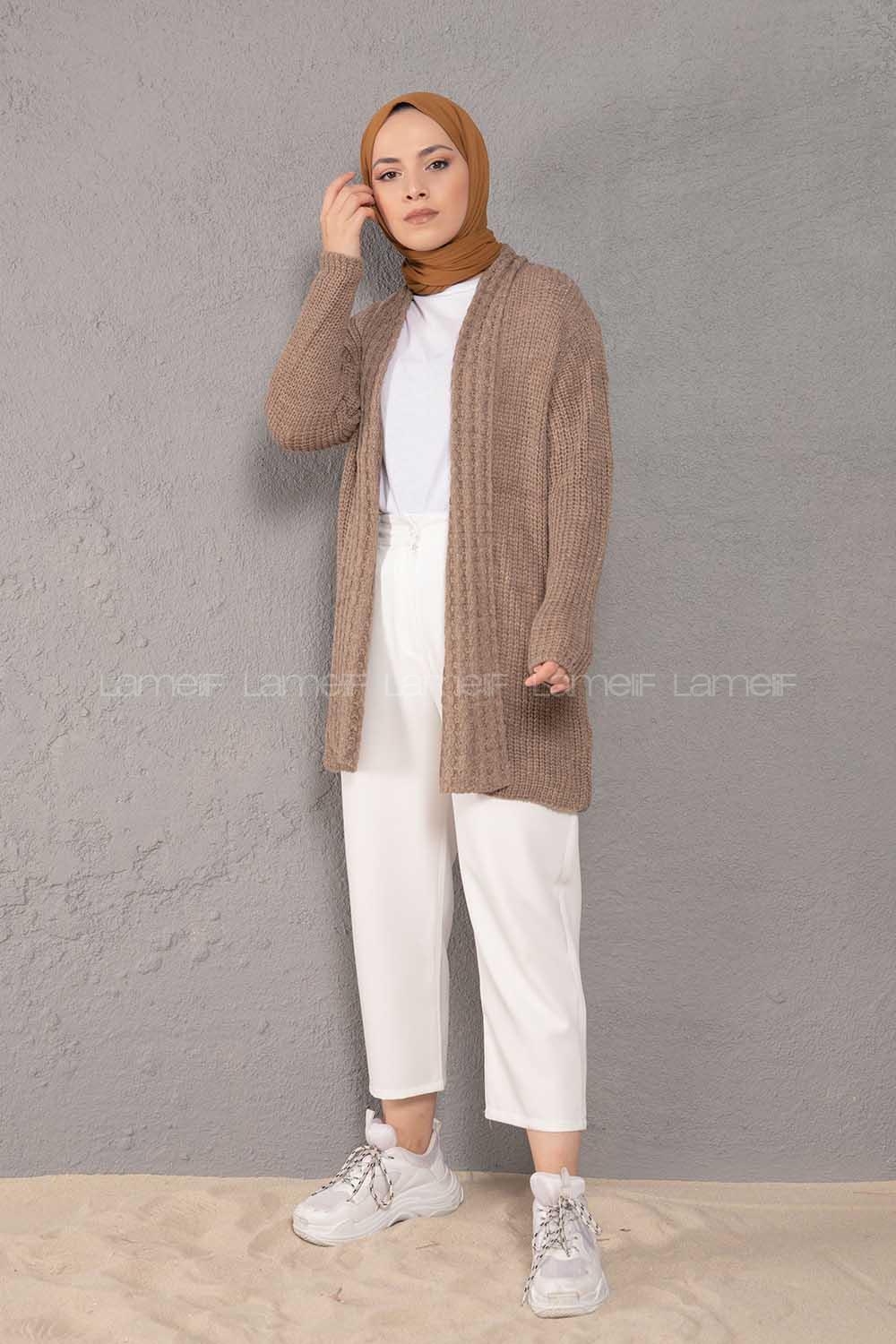 Modalamelif Şal Yaka Triko Hırka Vizonrengi