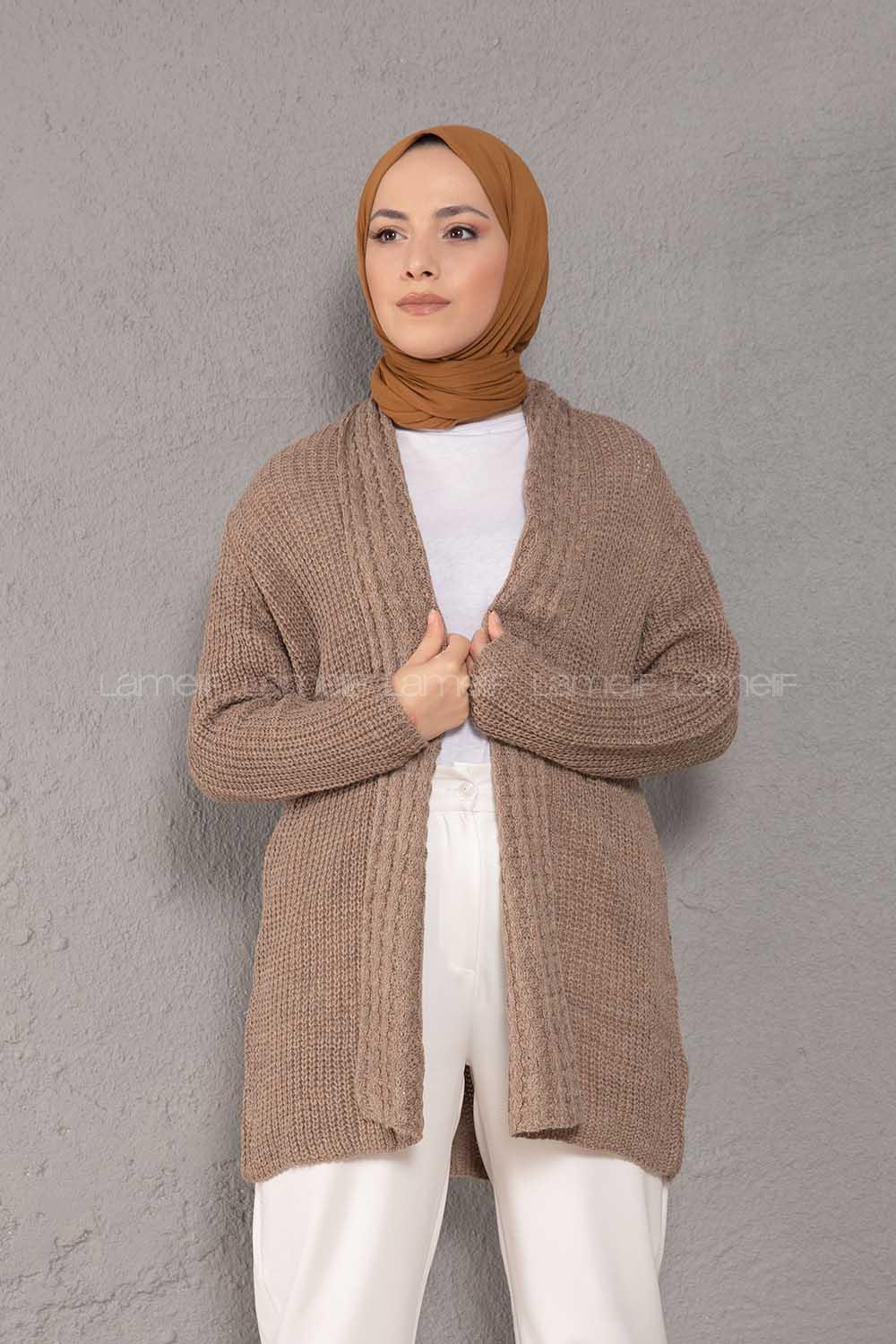 Modalamelif Şal Yaka Triko Hırka Vizonrengi