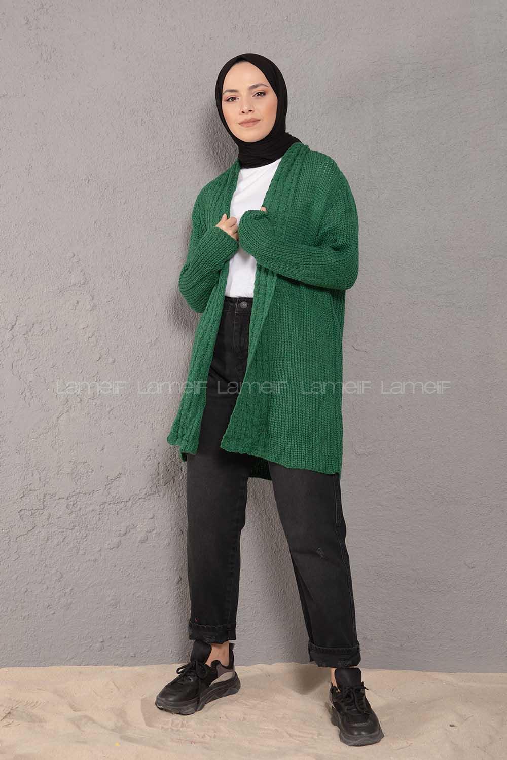 Modalamelif Şal Yaka Triko Hırka Yeşil