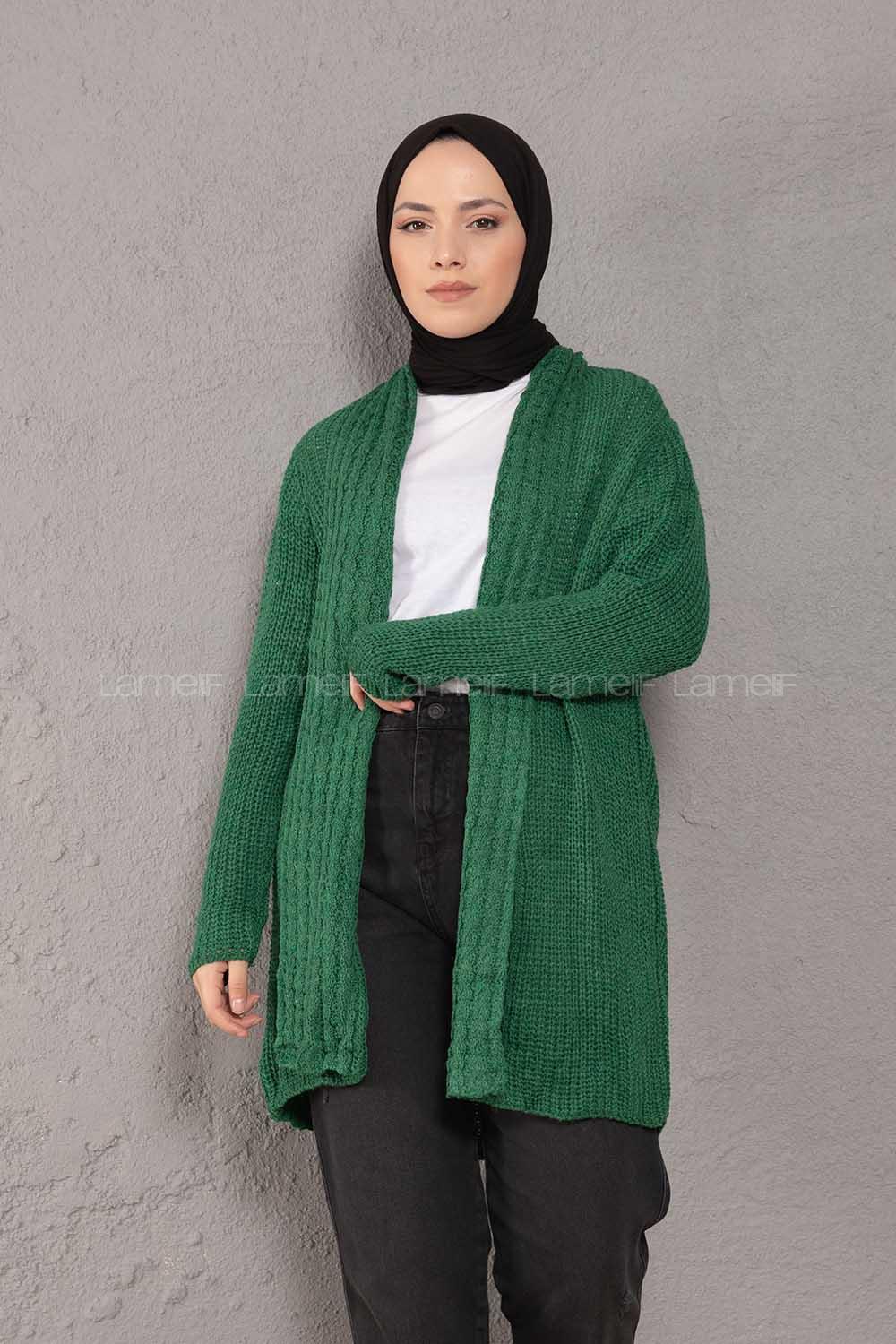 Modalamelif Şal Yaka Triko Hırka Yeşil