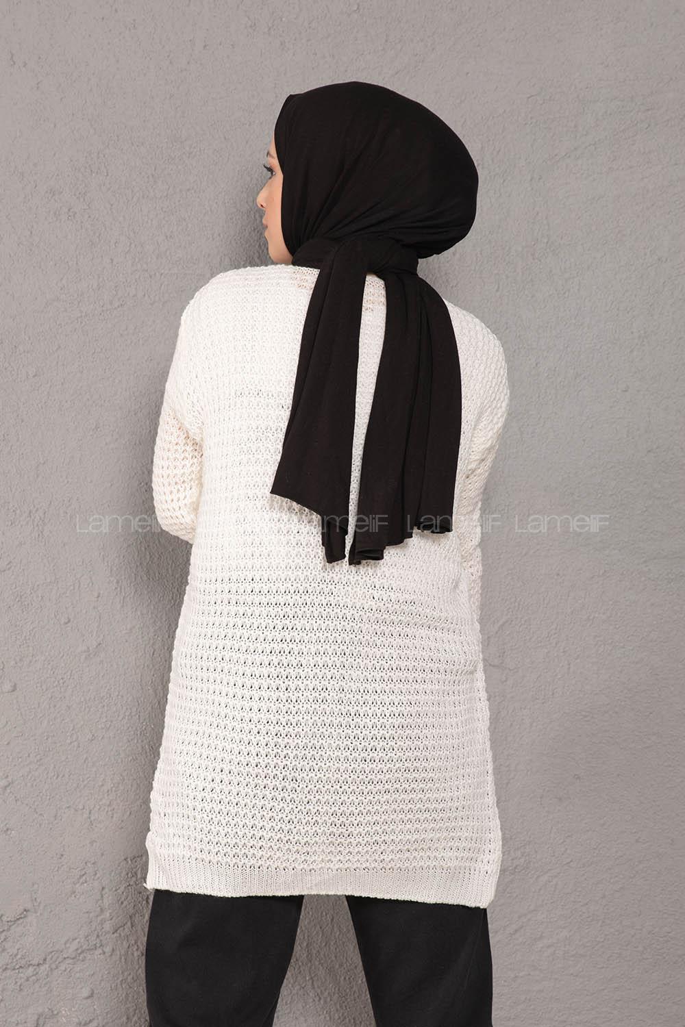 Modalamelif Selanik Cepli Triko Hırka Beyaz