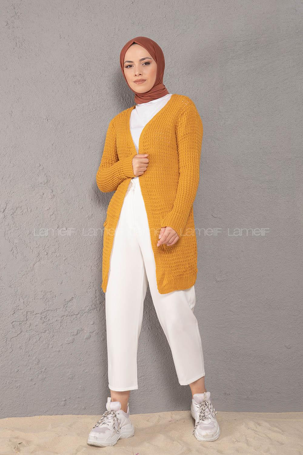 Modalamelif Selanik Cepli Triko Hırka Hardal Sarısı