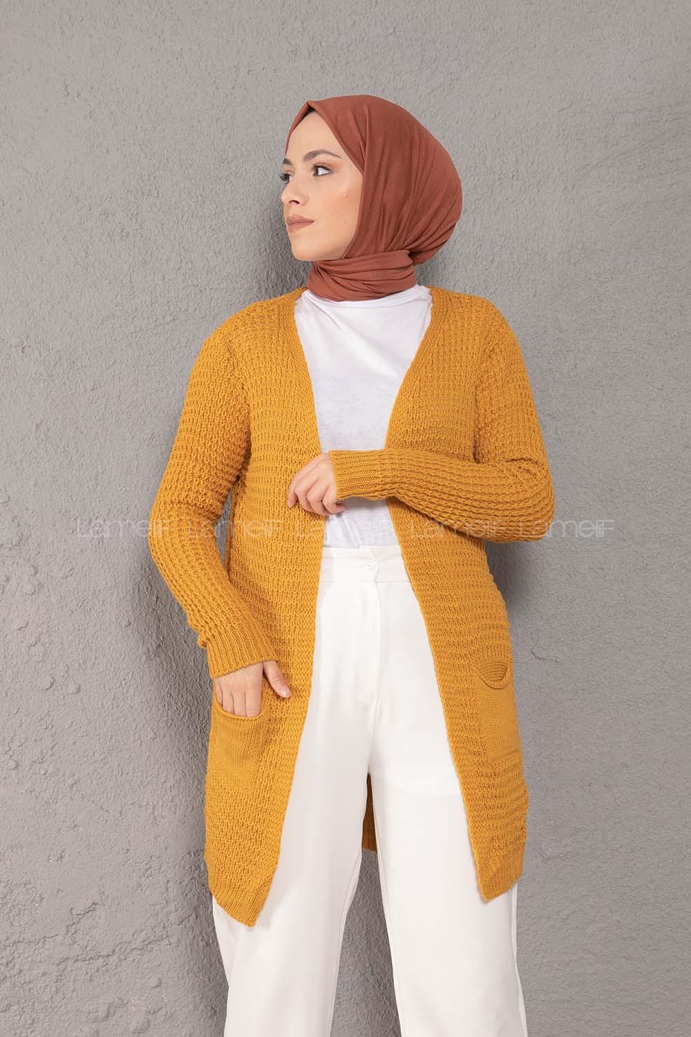 Modalamelif Selanik Cepli Triko Hırka Hardal Sarısı