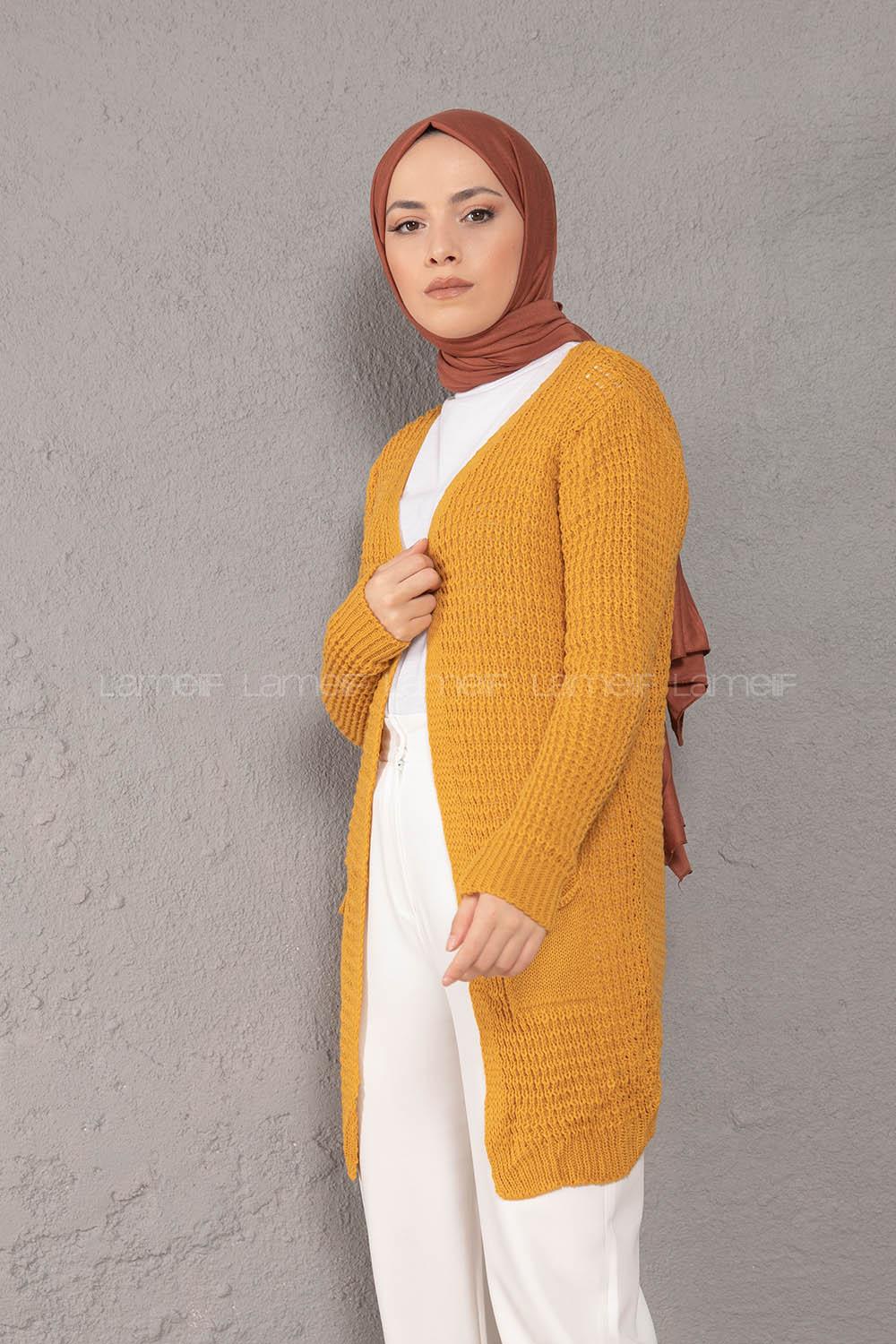 Modalamelif Selanik Cepli Triko Hırka Hardal Sarısı