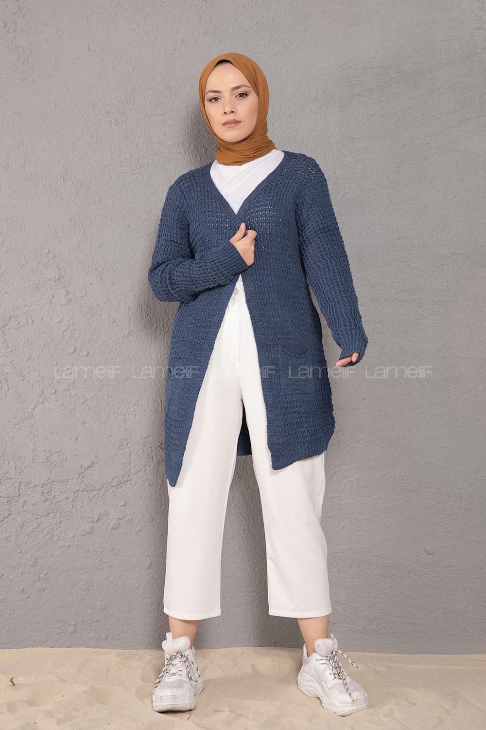 Modalamelif Selanik Cepli Triko Hırka İndigo