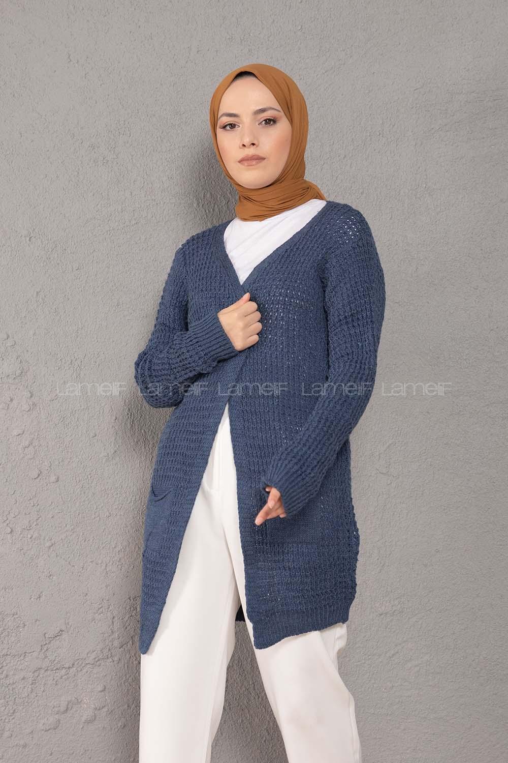 Modalamelif Selanik Cepli Triko Hırka İndigo