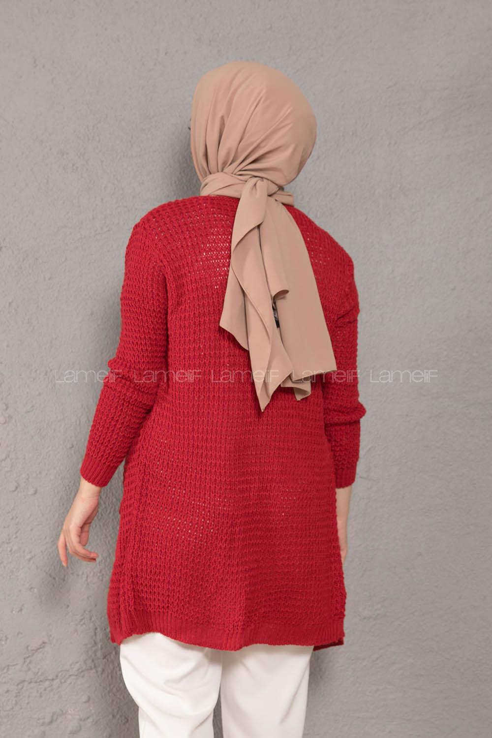 Modalamelif Selanik Cepli Triko Hırka Kırmızı