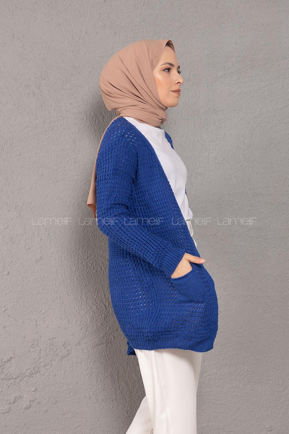 Modalamelif Selanik Cepli Triko Hırka Saks Mavisi