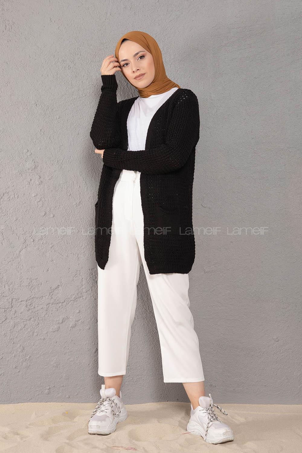 Modalamelif Selanik Cepli Triko Hırka Siyah