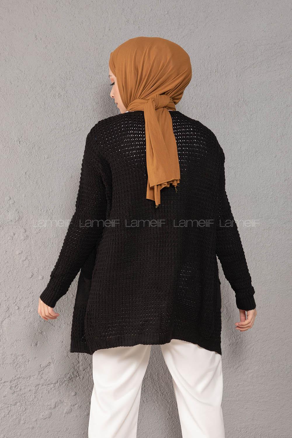 Modalamelif Selanik Cepli Triko Hırka Siyah